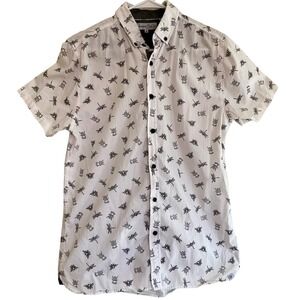 Sovereign Code Mens M Insect Bug Print Short Sleeve Button Down Shirt Beetles